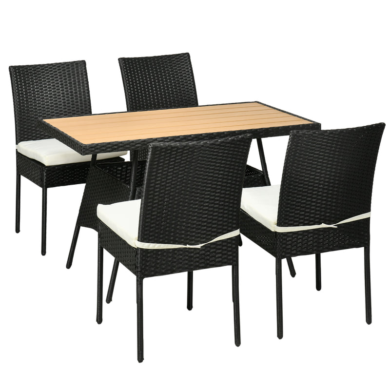 Set Tavolo e 4 Sedie da Giardino in Acciaio e Rattan PE Nero-1