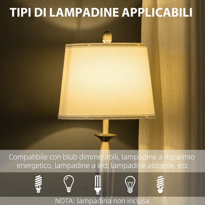 Set Lampada da Terra e Lampada da Tavolo 40W Attacco E27 in Acciaio e Tessuto Bianco e Argento-7