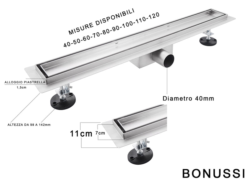 Bonde de sol à carreler en acier inoxydable Bonussi Différentes tailles