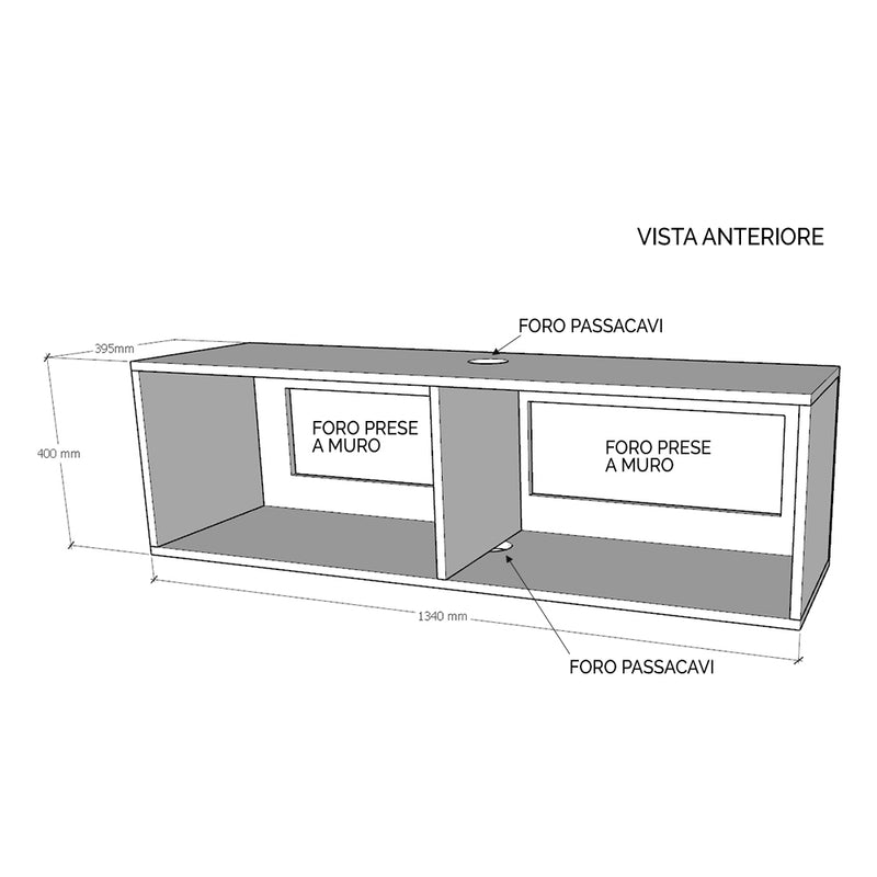 Mobile Pensile TV con Anta a Ribalta e Foro Passacavi 133,6x40x39,5 cm Bianco Frassino-2