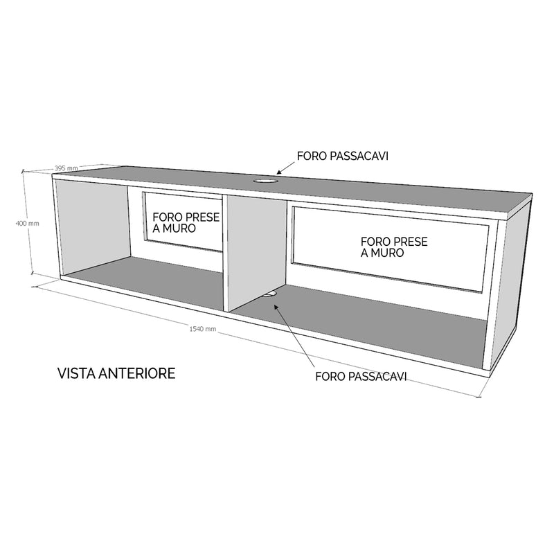 Mobile TV con Anta a Ribalta e Passacavi 153,6x40x39,6 cm con piedini Bianco Frassino-2