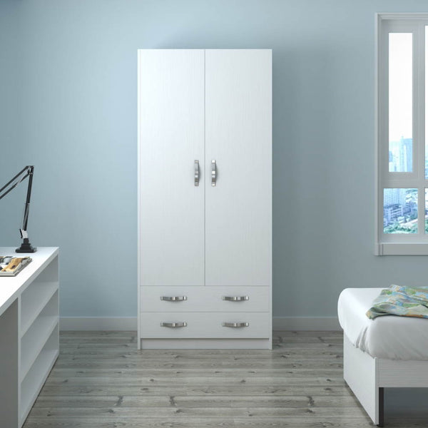 Armoire 210x91X52 cm avec 2 portes et 2 tiroirs en frêne blanc acquista