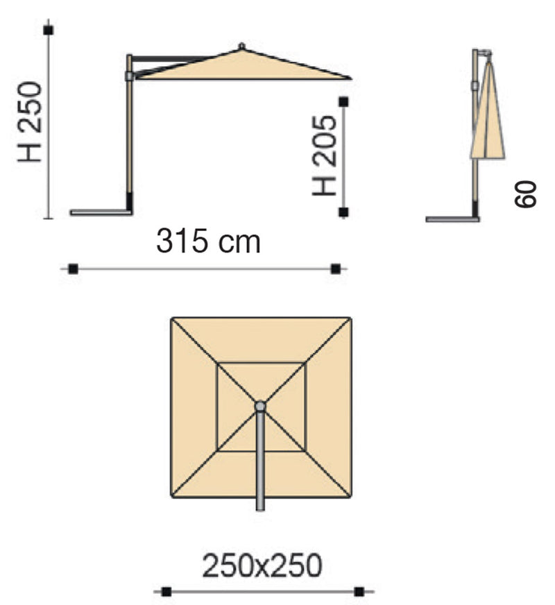 Ombrellone da Giardino Decentrato 2,5x2,5m Palo in Alluminio Effetto Legno Tessuto Olefin Trend Wood Nero-5