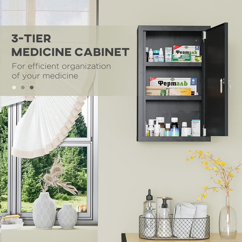 Armadietto per Medicinali 30x14x46 cm 3 Ripiani in Acciaio Nero-5