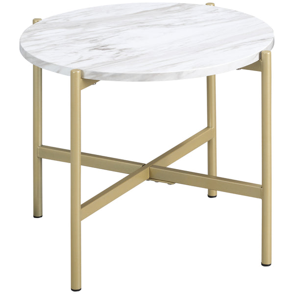 Table Basse avec Surface d'Appui Effet Marbre Ø55x45 cm Structure en Métal Doré prezzo