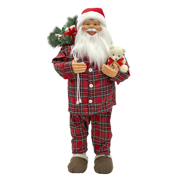 sconto Pyjama Père Noël Tartan Rouge H110 cm avec Mini Lucioles et Sons