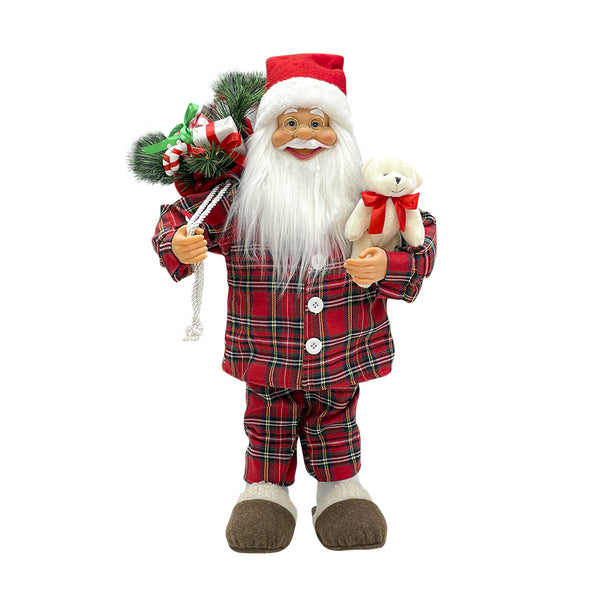 Pyjama Père Noël Tartan Rouge H60 cm avec Mini Lucioles et Sons sconto