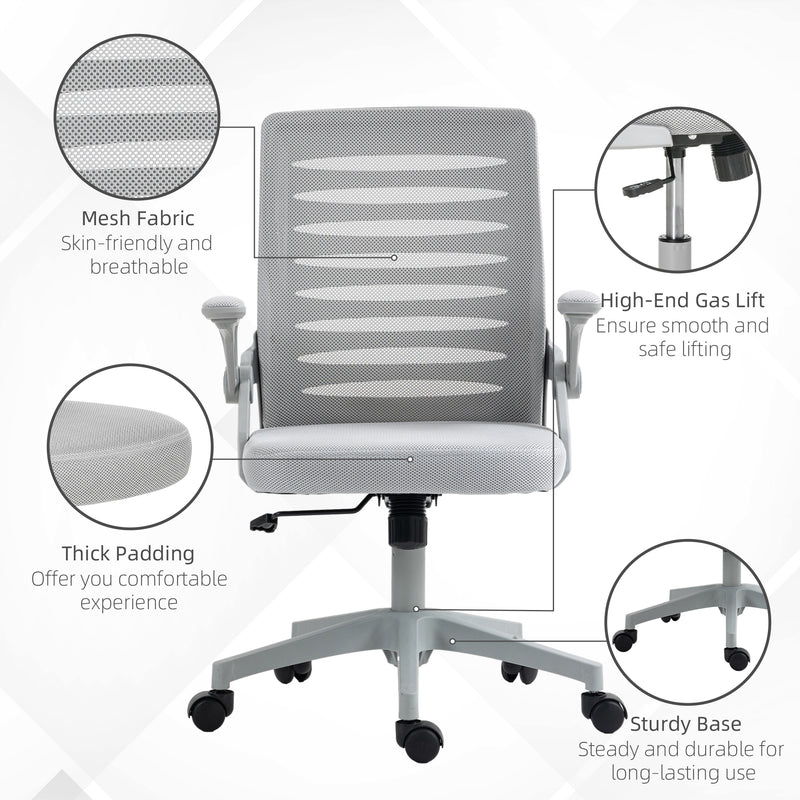 Sedia da Ufficio Ergonomica con Altezza Regolabile e Braccioli Sollevabili   Grigio-5