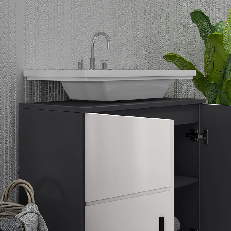 Mobile Sotto Lavabo Bagno 2 Ante 60x30x60 cm in Legno Grigio-8