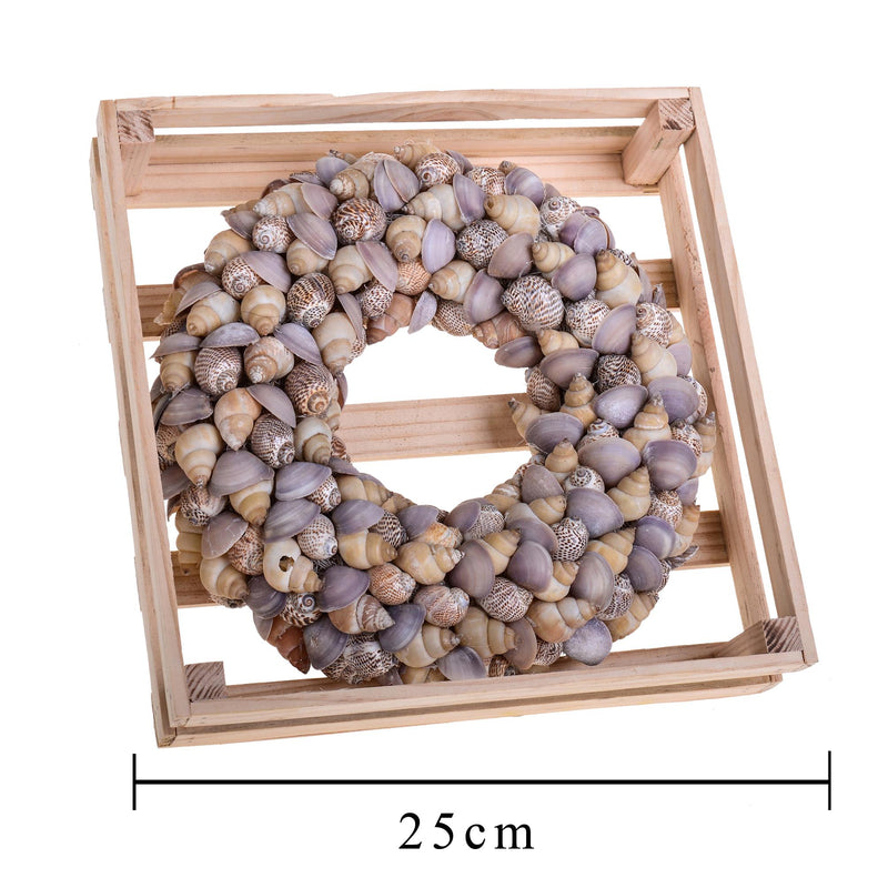 Corona di Conchiglie in Cassetta di Legno Larghezza 25 cm-2