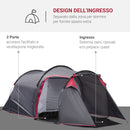 Tenda da Campeggio 2 Posti 426x206x154 cm con Vestibolo e Porte con Cerniera Grigio-4