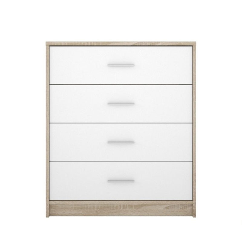 Comò cassettiera Nepo 4 cassetti 80 cm rovere sonoma bianco-1