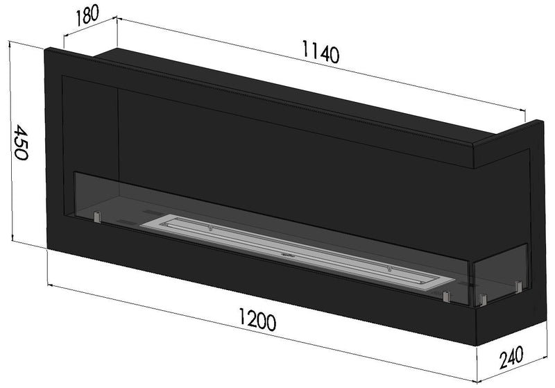 Camino a Bioetanolo da Incasso 120x45 cm  Corner 1200 Right Nero -6