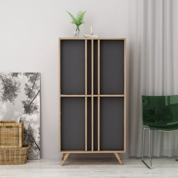 online Buffet haut Rilla 4 portes noyer anthracite 72x139 cm