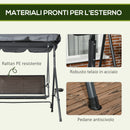 Dondolo  204x112x150 cm in Acciaio e Rattan PE Grigio e Marrone-6