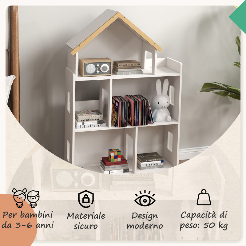 Libreria per Bambini 65x25x108,5 cm in MDF e Legno di Pino Bianco-5