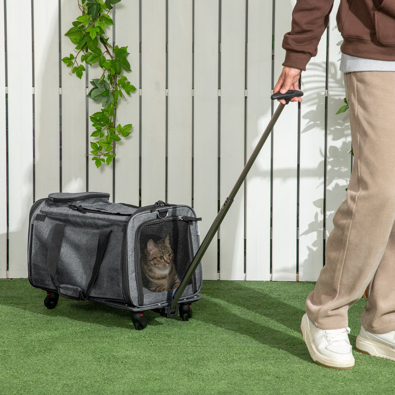 Trasportino per Cani e Gatti 4 in 1 Pieghevole 50x31x37 cm con Maniglia Telescopica Grigio-2