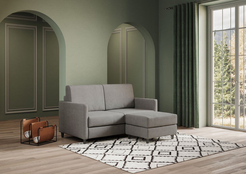 Divano 2 Posti con Pouf 138x155x85 cm Karay in Tessuto Grigio-3