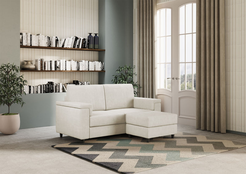 Divano 2 Posti con Pouf 168x145x85 cm Marrak in Tessuto Latte-3