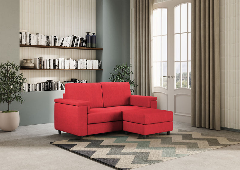 Divano 2 Posti con Pouf 148x155x85 cm Marrak in Tessuto Rosso-3