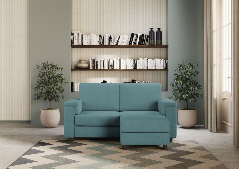 Divano 2 Posti con Pouf 148x155x85 cm Marrak in Tessuto Petrolio-2