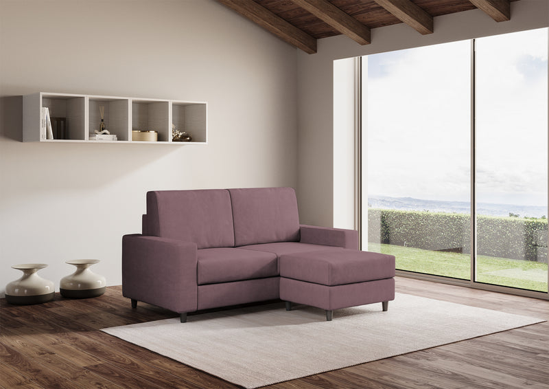 Divano 2 Posti con Pouf 168x145x85 cm Sakar in Tessuto Prugna-3