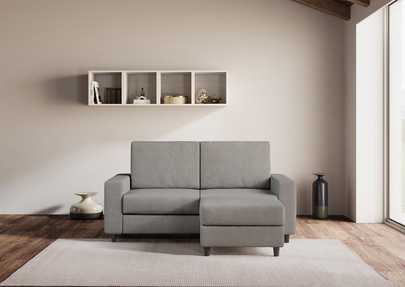 Divano 2 Posti con Pouf 148x155x85 cm Sakar in Tessuto Grigio-2