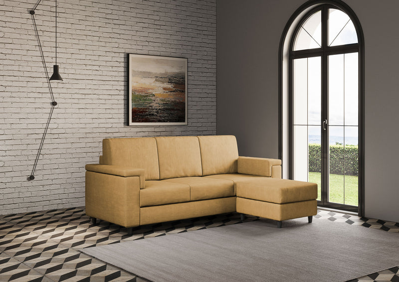 Divano 3 Posti con Pouf 208x155x85 cm Marrak in Tessuto Ocra-3