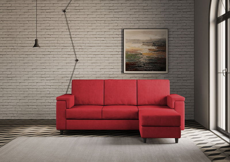 Divano 3 Posti con Pouf 208x155x85 cm Marrak in Tessuto Rosso-2