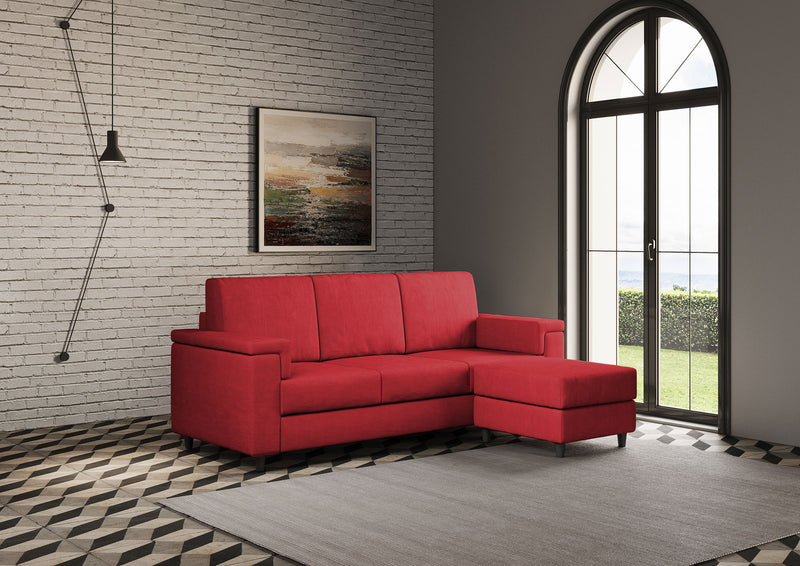 Divano 3 Posti con Pouf 208x155x85 cm Marrak in Tessuto Rosso-3