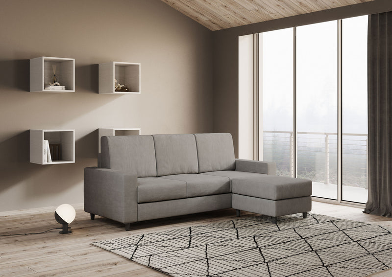 Divano 3 Posti con Pouf 208x155x85 cm Sakar in Tessuto Grigio-3