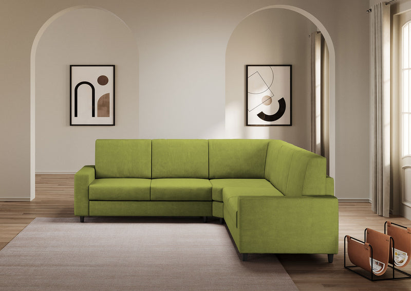 Divano Angolare 5 Posti 226x226x85 cm Sakar in Tessuto Verde-2