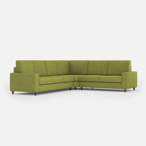 Canapé d'angle Sakar 6 places 286x246x85 cm en tissu vert sconto