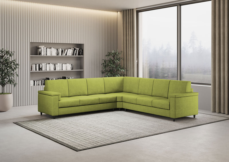 Divano Angolare 7 Posti 286x286x85 cm Marrak in Tessuto Verde-3