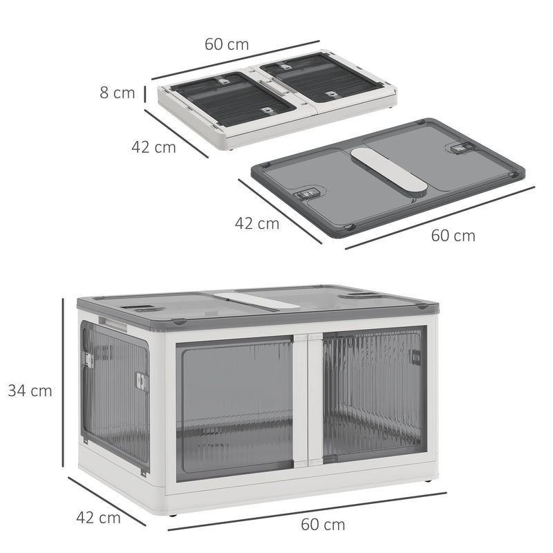 Contenitore  con Coperchio Impilabile e Pieghevole da 69L 5 Aperture e Ruote in Plastica Bianco-3