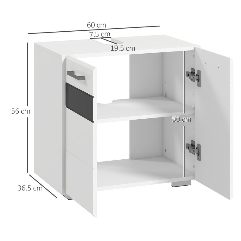 Mobile Sotto Lavabo Bagno 2 Ante 60x36,5x56 cm in MDF Bianco-3