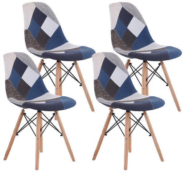 Lot de 4 Chaises 85x48x54 cm en Tissu Patchwork Bleu et Blanc pour Intérieur acquista