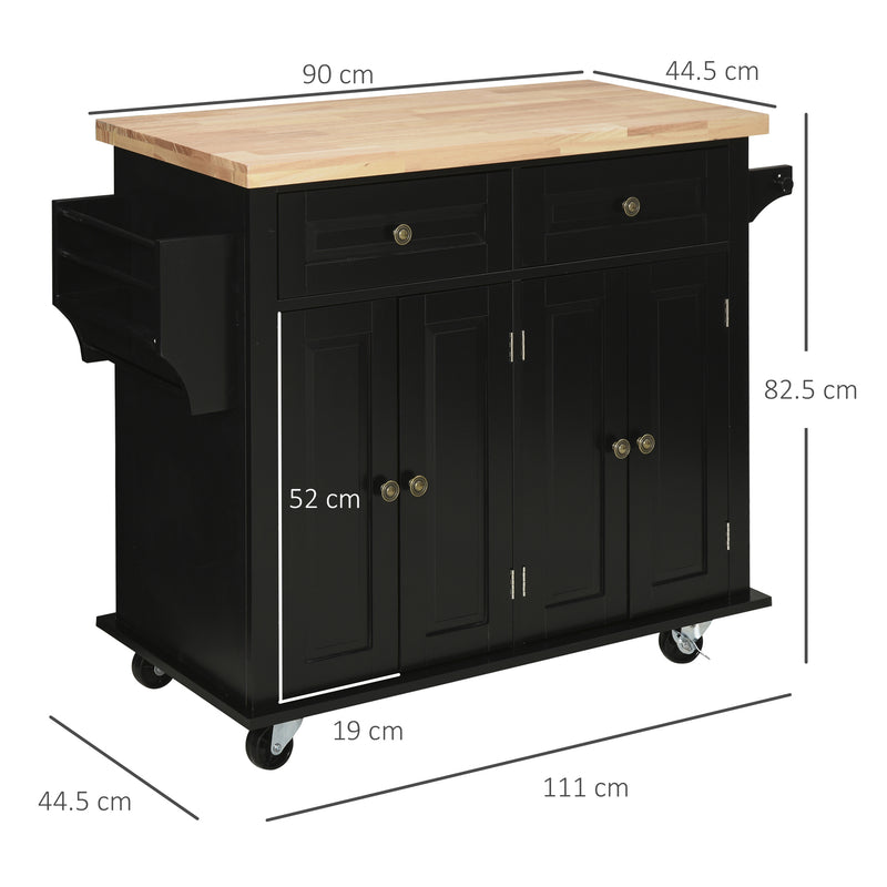 Carrello da Cucina Portavivande con Cassetti 111x44,5x82,5 cm in Legno e MDF Nero-3