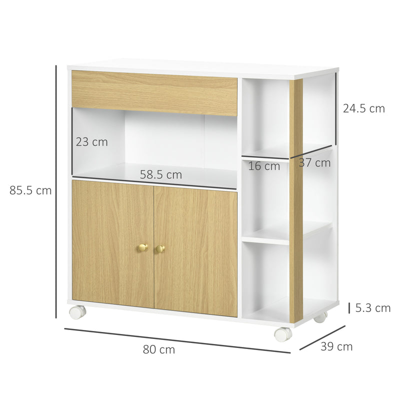 Carrello da Cucina 80x39x85,5 cm con Ruote in Truciolato Rovere e Bianco-3