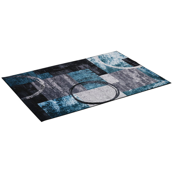 sconto Tapis Poils Ras 200x140 cm en Polyester pour Intérieurs Bleu, Noir et Blanc