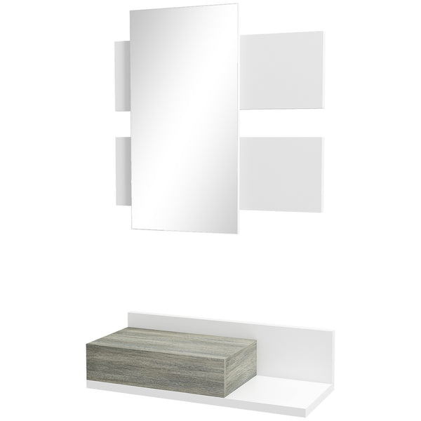 online Mobile da Ingresso 2 in 1 con Specchio e Cassetto in MDF Grigio e Bianco