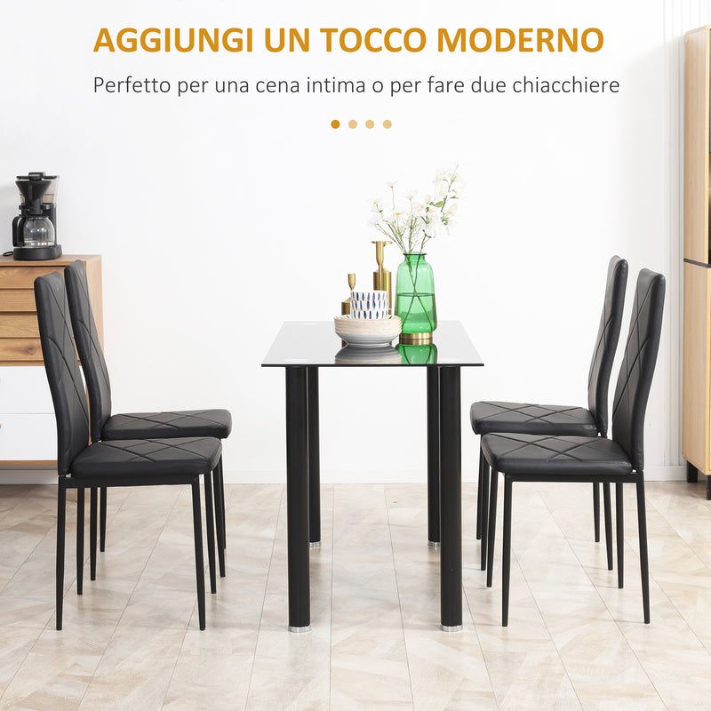 Set di 4 Sedie da Pranzo 41x50x97 cm con Schienale Alto in Similpelle Nero-4