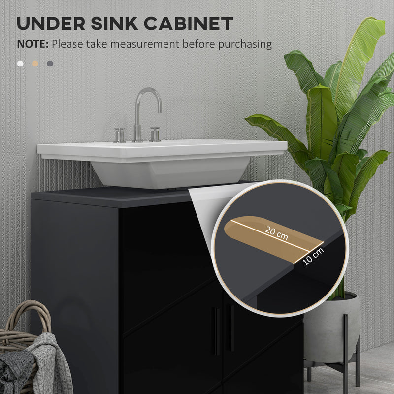 Mobile Sotto Lavabo Bagno 2 Ante 60x30x60 cm in Legno Nero-4