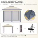 Gazebo Pieghevole da Giardino 3,3x3,3x2,88m con Zanzariera in Acciaio e Tessuto Oxford Beige-4