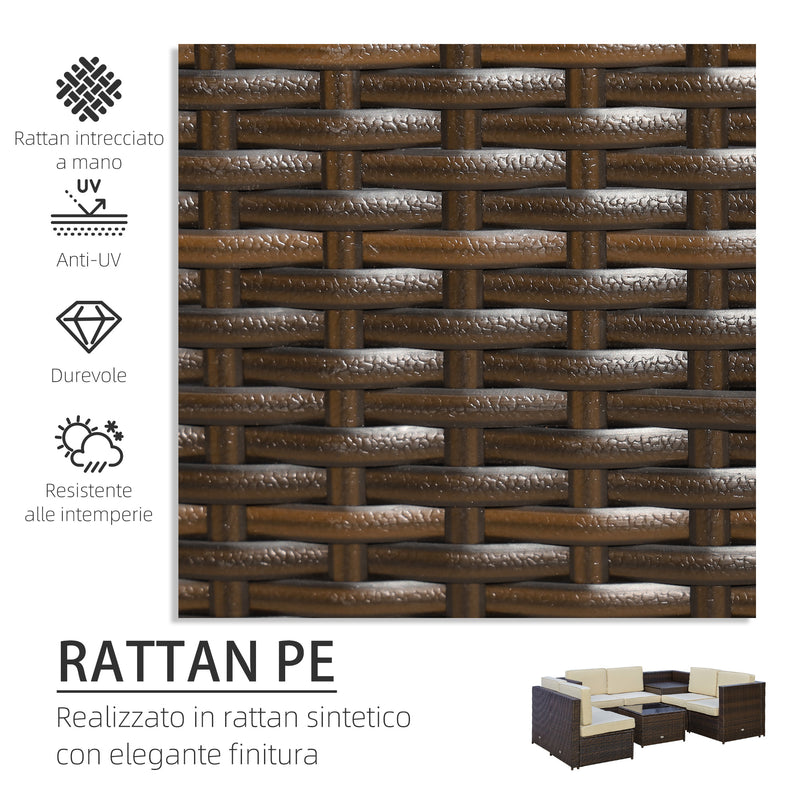 Set Salotto da Giardino 4 Poltrone 2 Poltrone Angolari e 2 Tavolini in Rattan PE Marrone-4