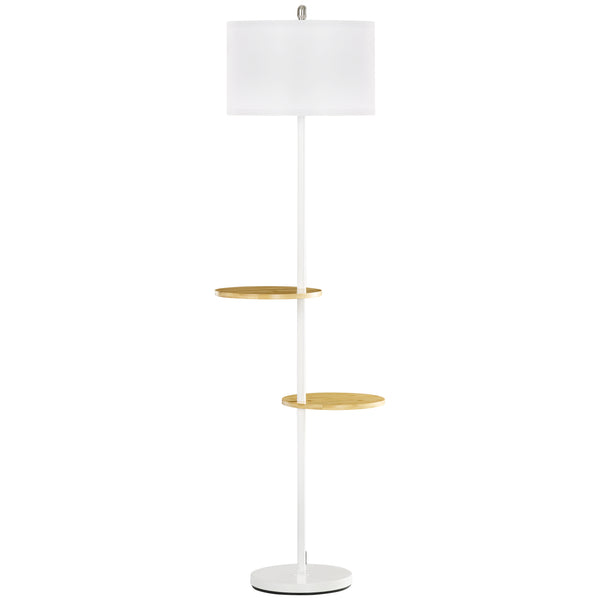 Lampada da Terra a Piantana Ø40x163 cm con 2 Mensole e Paralume in Tessuto Bianco prezzo