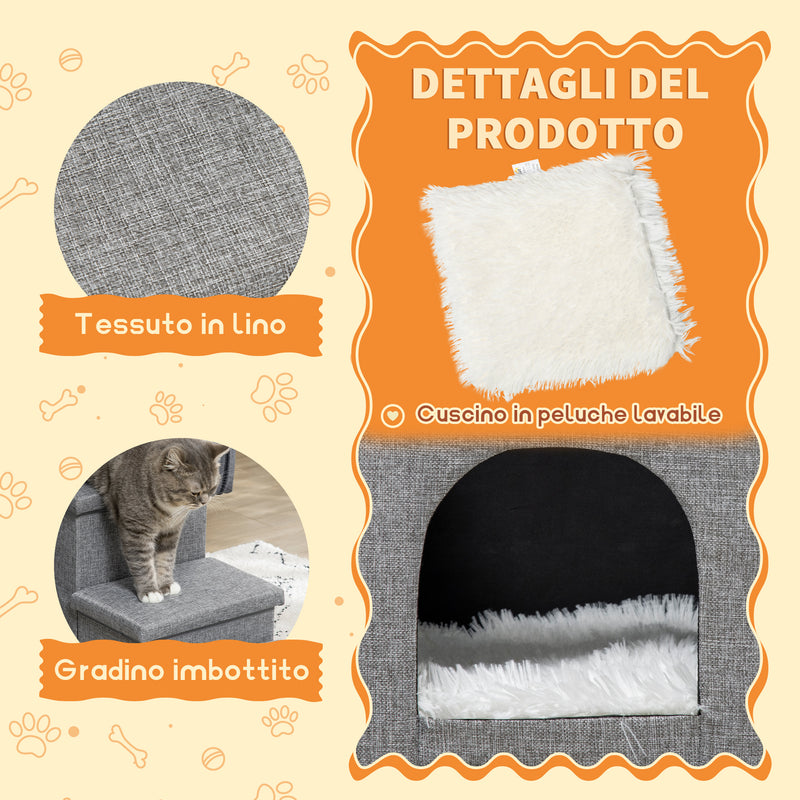 Scaletta per Cani e Gatti 3 Gradini 73,5x33x40,5 cm con Cuccia Grigia-6