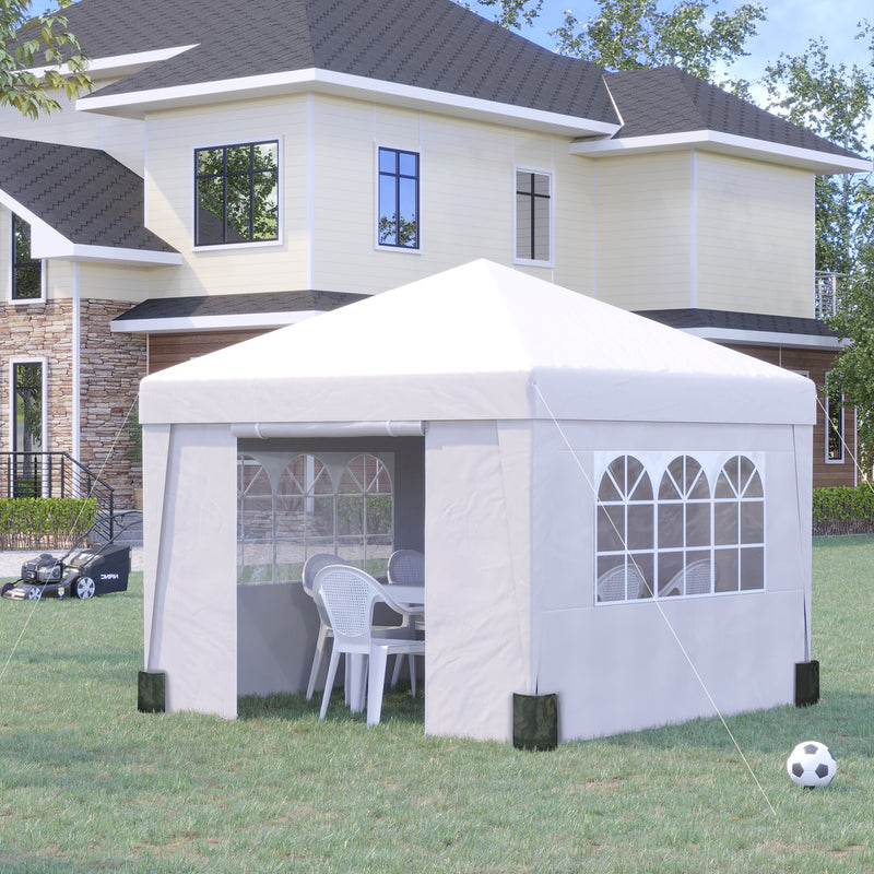 Gazebo da Giardino Pieghevole 3x3m con Design Pop Up e Finestre in Tessuto Oxford Bianco-2