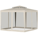 Gazebo da Giardino con Zanzariera Doppio Tetto 3x3m Telaio in Metallo Beige-9