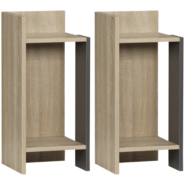 Lot de 2 Tables de Chevet Open Shelf 27x25x60 cm en Aggloméré Gris et Bois Naturel acquista